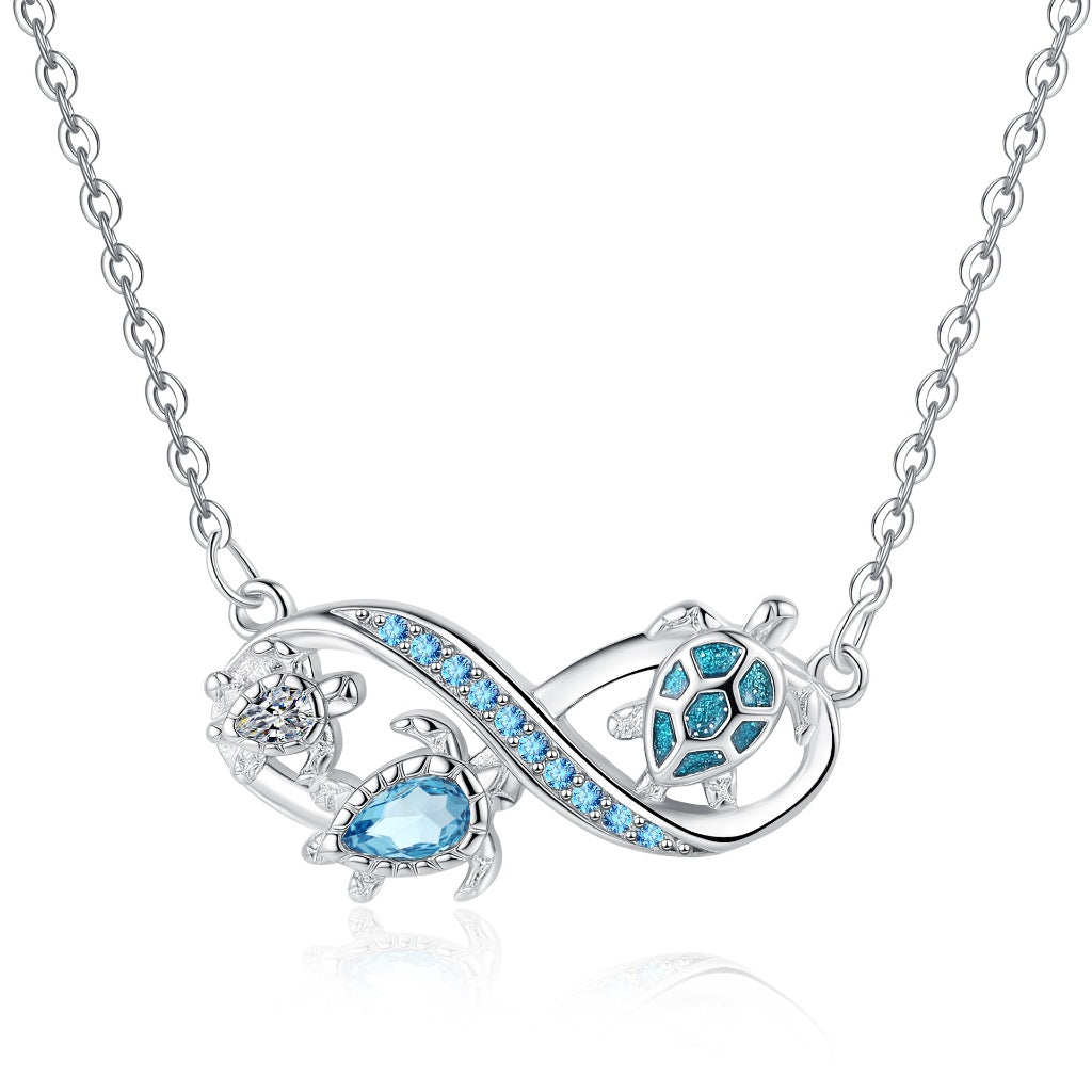 Sea Turtle Infinity Necklace – Ocean Blue Crystal Pendant | Symbol of Eternal Love & Protection