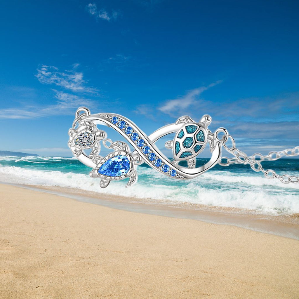 Sea Turtle Infinity Necklace – Ocean Blue Crystal Pendant | Symbol of Eternal Love & Protection