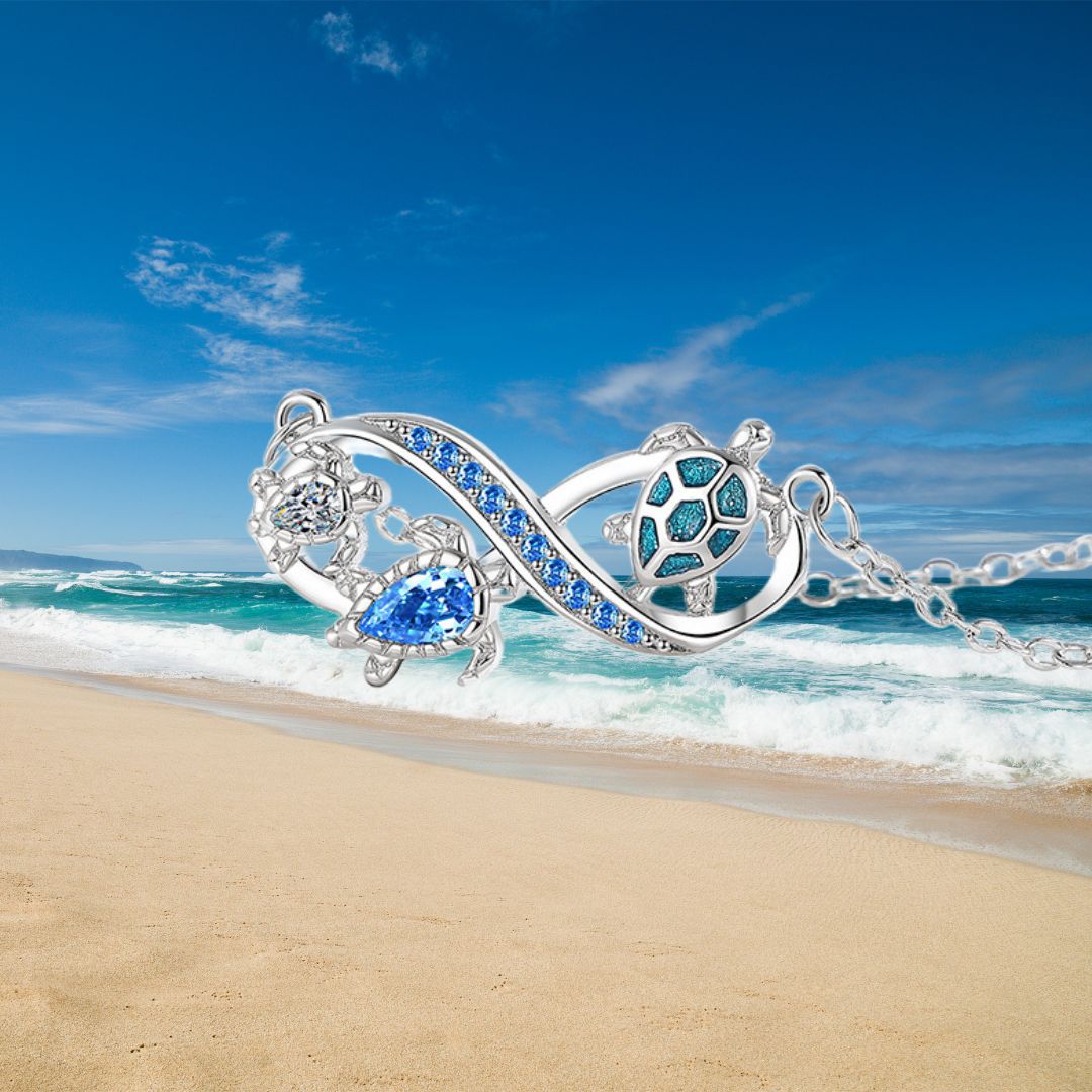 Sea Turtle Infinity Necklace – Ocean Blue Crystal Pendant | Symbol of Eternal Love & Protection