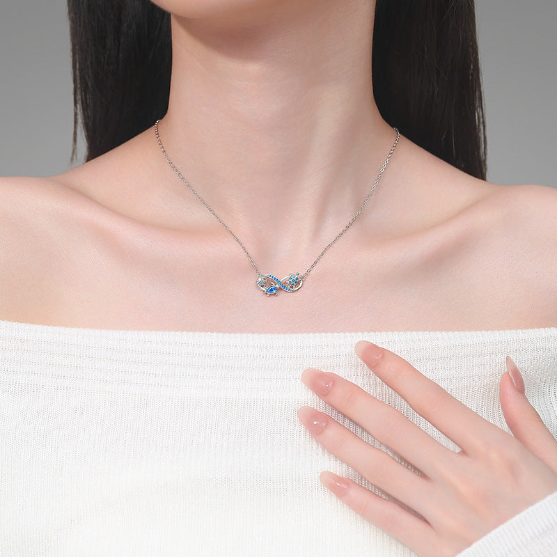 Sea Turtle Infinity Necklace – Ocean Blue Crystal Pendant | Symbol of Eternal Love & Protection