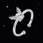 Reindeer Antler Ring – Adjustable Sterling Silver Christmas Ring with Sparkling Crystal | Festive Holiday Jewelry Gift