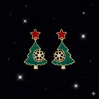 Christmas Tree Dangle Earrings – Festive Holiday Jewelry with Red Star & Sparkling Snowflake Crystal
