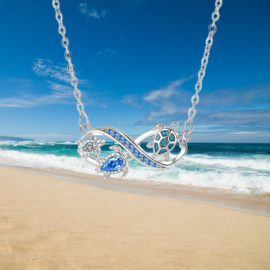 Sea Turtle Infinity Necklace – Ocean Blue Crystal Pendant | Symbol of Eternal Love & Protection