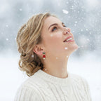 Christmas Bell Earrings – Red Crystal Jingle Bells with Green Bow & Pearl Drop | Festive Holiday Jewelry