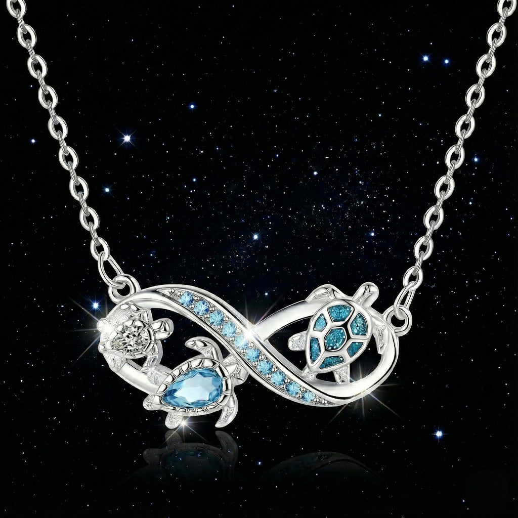 Sea Turtle Infinity Necklace – Ocean Blue Crystal Pendant | Symbol of Eternal Love & Protection