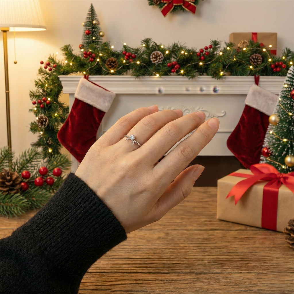 Reindeer Antler Ring – Adjustable Sterling Silver Christmas Ring with Sparkling Crystal | Festive Holiday Jewelry Gift