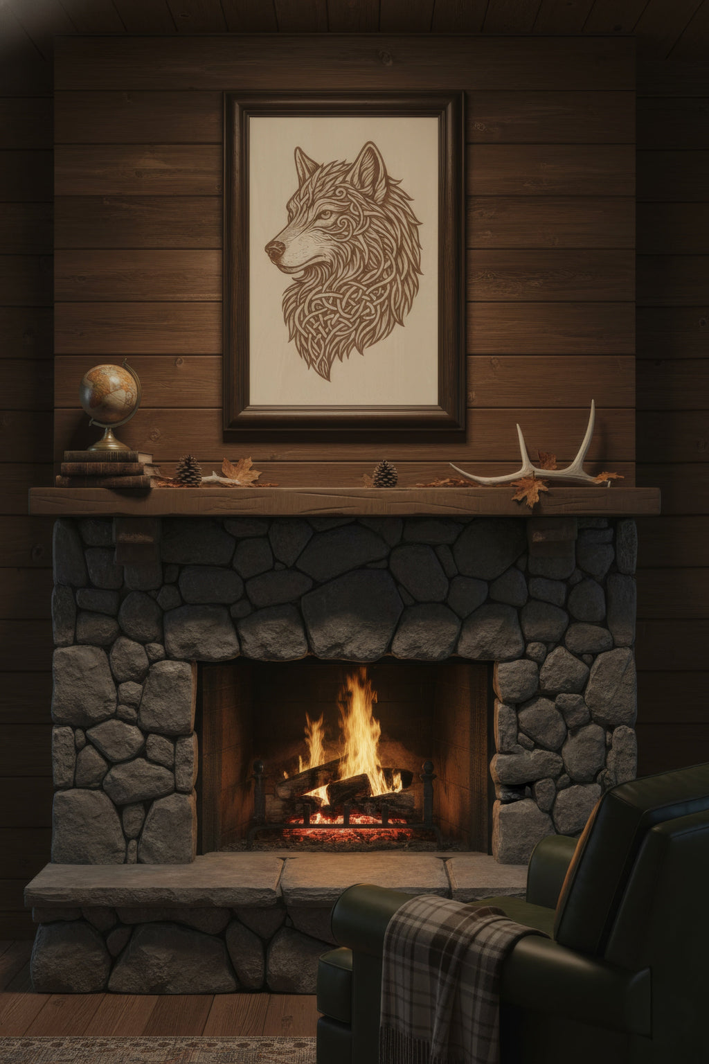 Laser Engraved Celtic Wolf Wood Wall Art, Viking Decor, Christmas Gift For Him