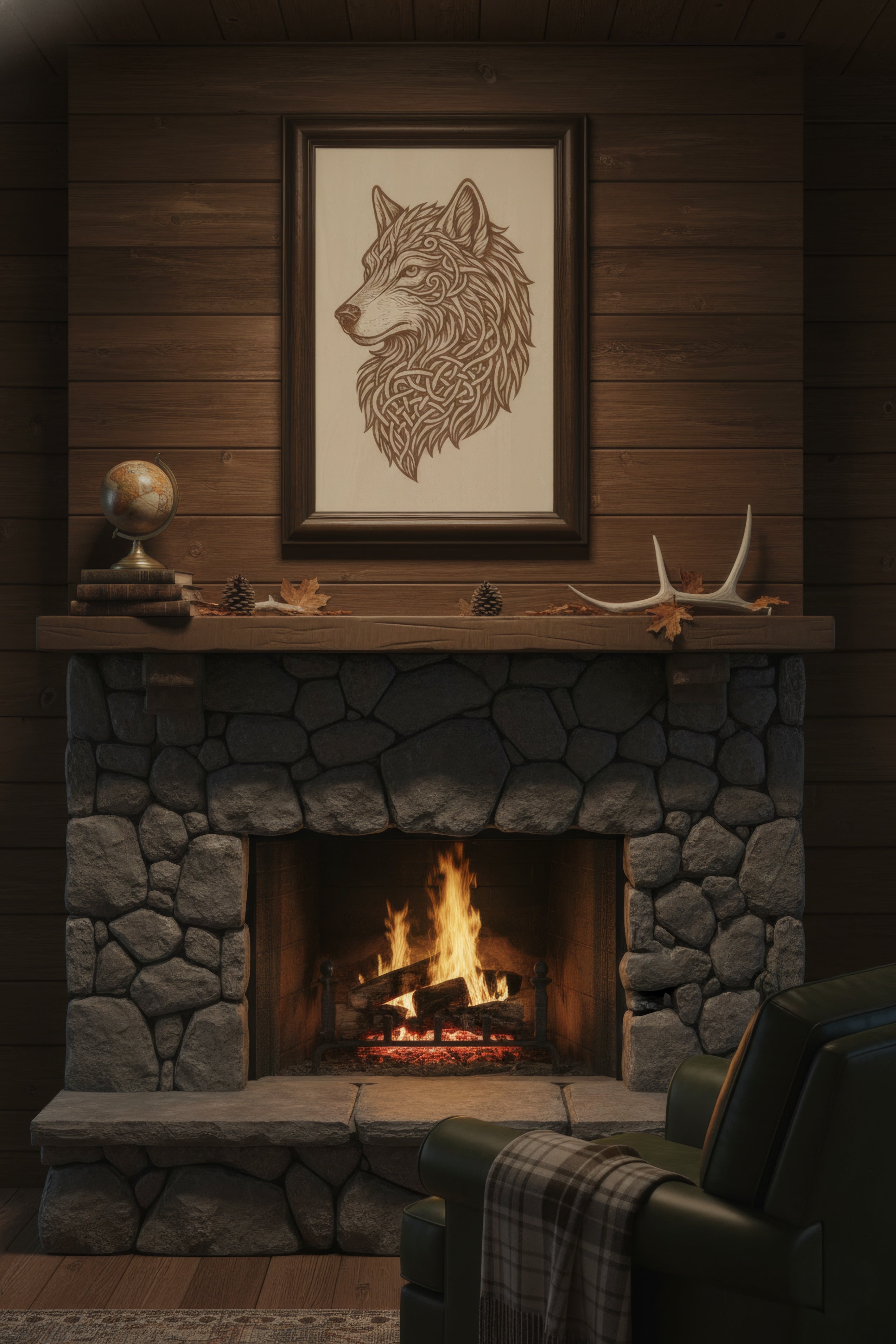 Laser Engraved Celtic Wolf Wood Wall Art, Viking Decor, Christmas Gift For Him
