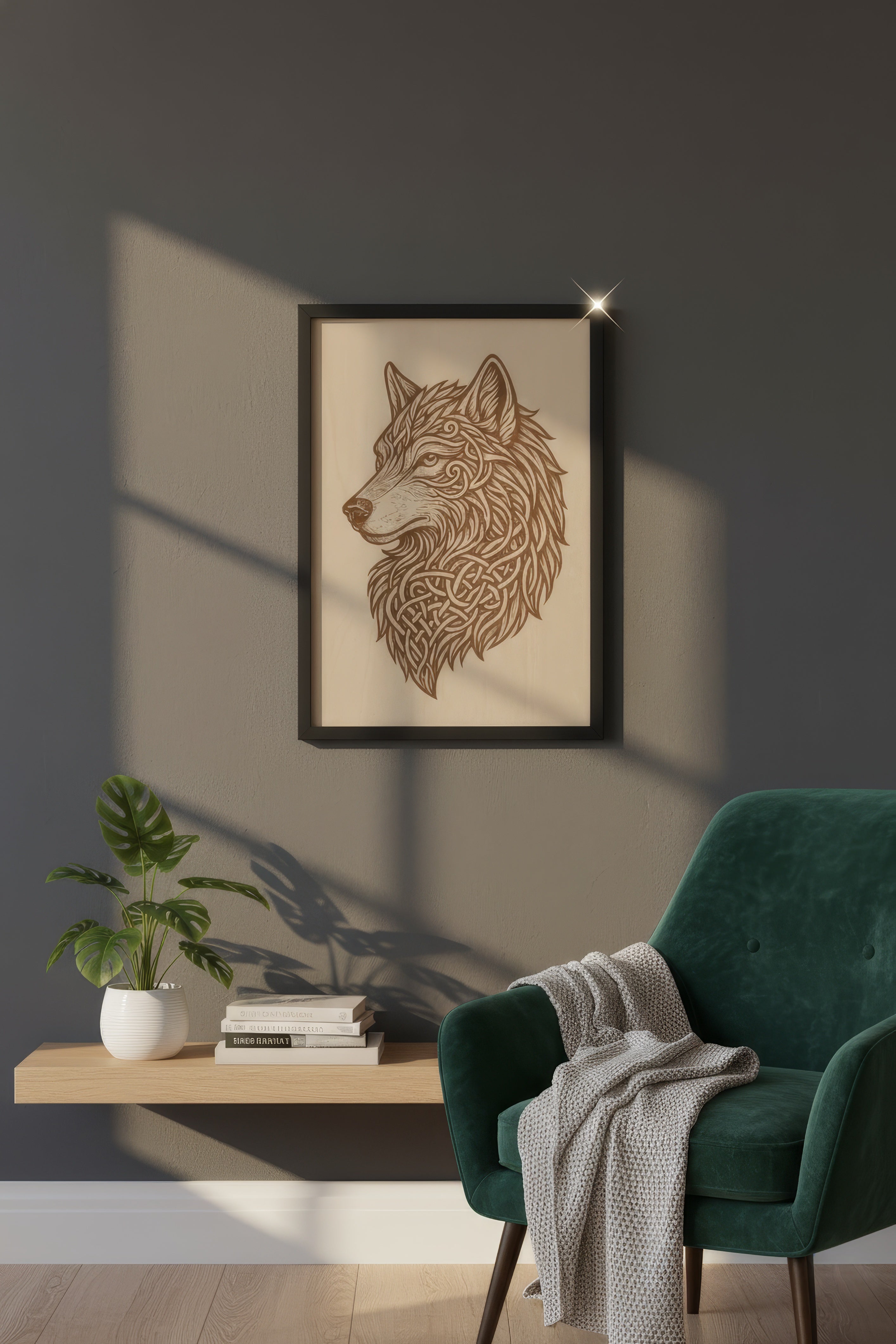 Laser Engraved Celtic Wolf Wood Wall Art, Viking Decor, Christmas Gift For Him