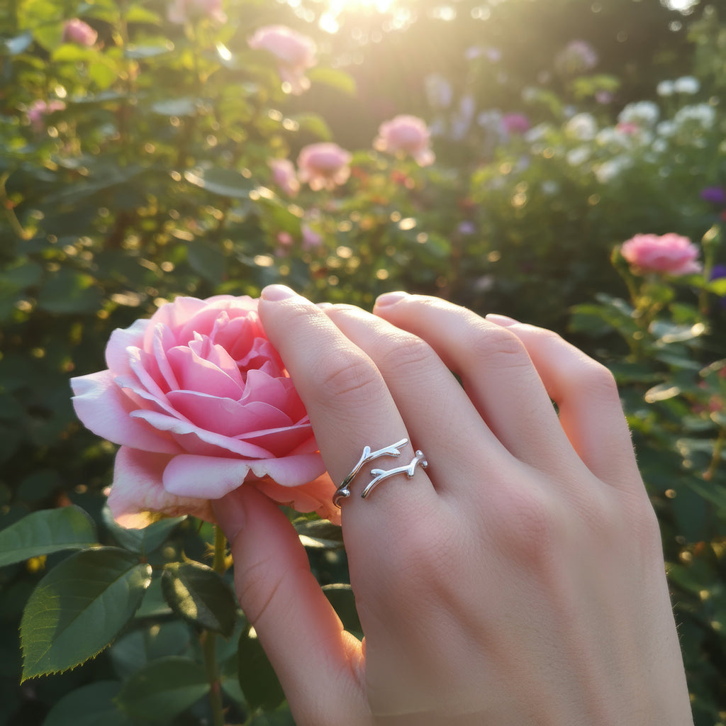 Antler Whisper Silver Ring – 925 Sterling Adjustable Deer Antler Ring