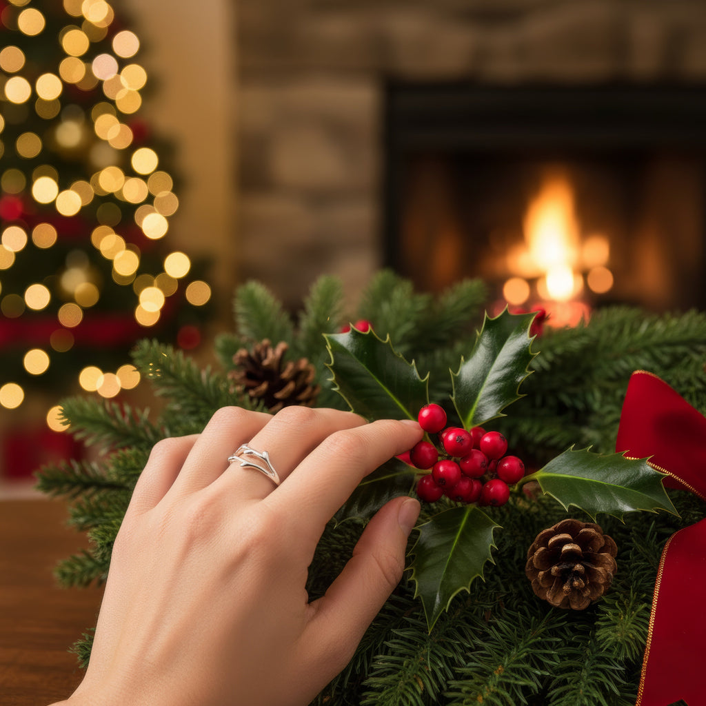 Antler Whisper Silver Ring – 925 Sterling Adjustable Deer Antler Ring