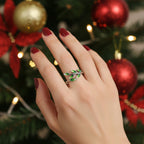 Emerald Leaf Silver Ring – Nature-Inspired Adjustable Design