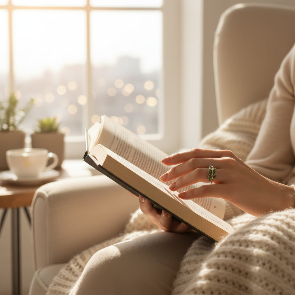 Emerald Leaf Silver Ring – Nature-Inspired Adjustable Design