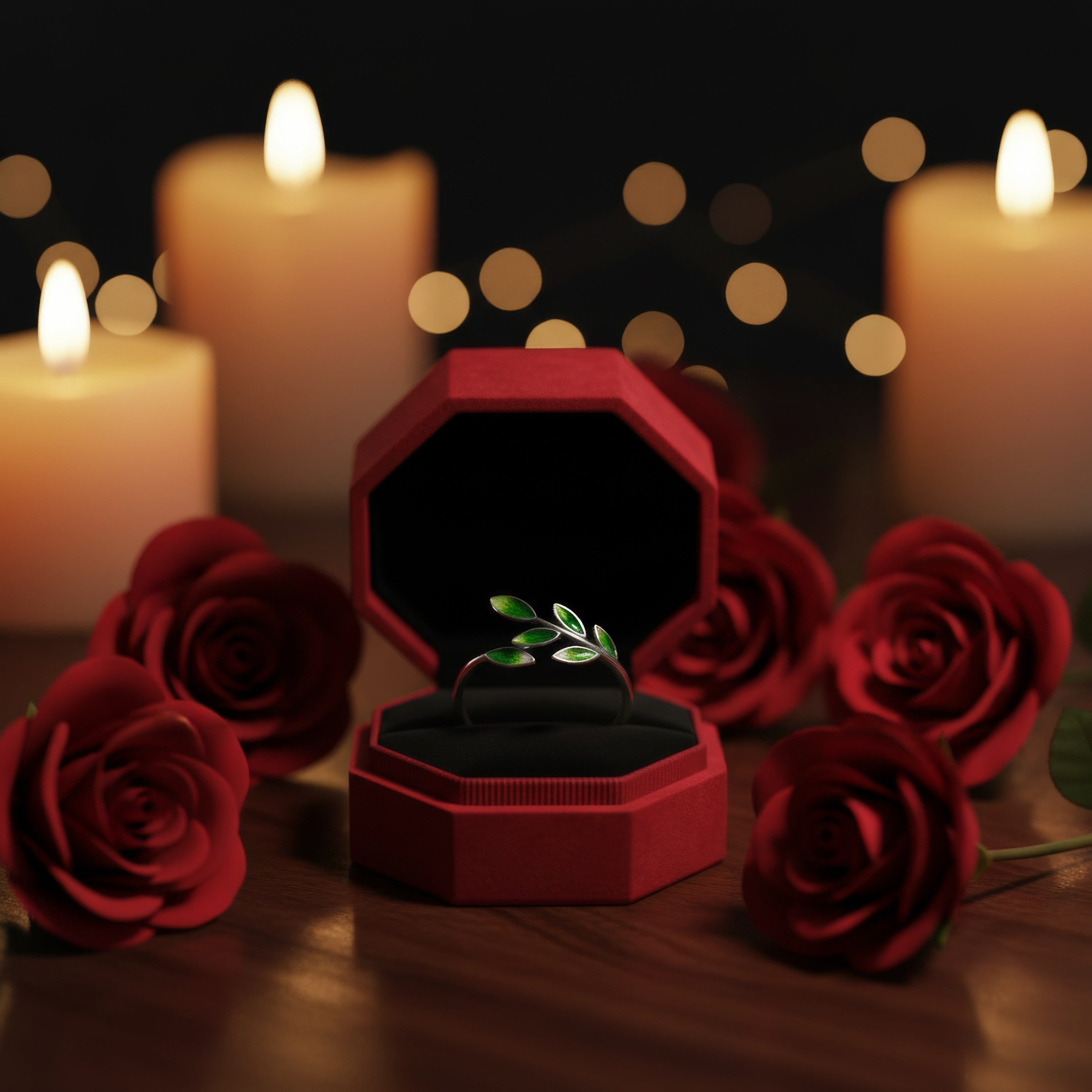 Emerald Leaf Silver Ring – Nature-Inspired Adjustable Design