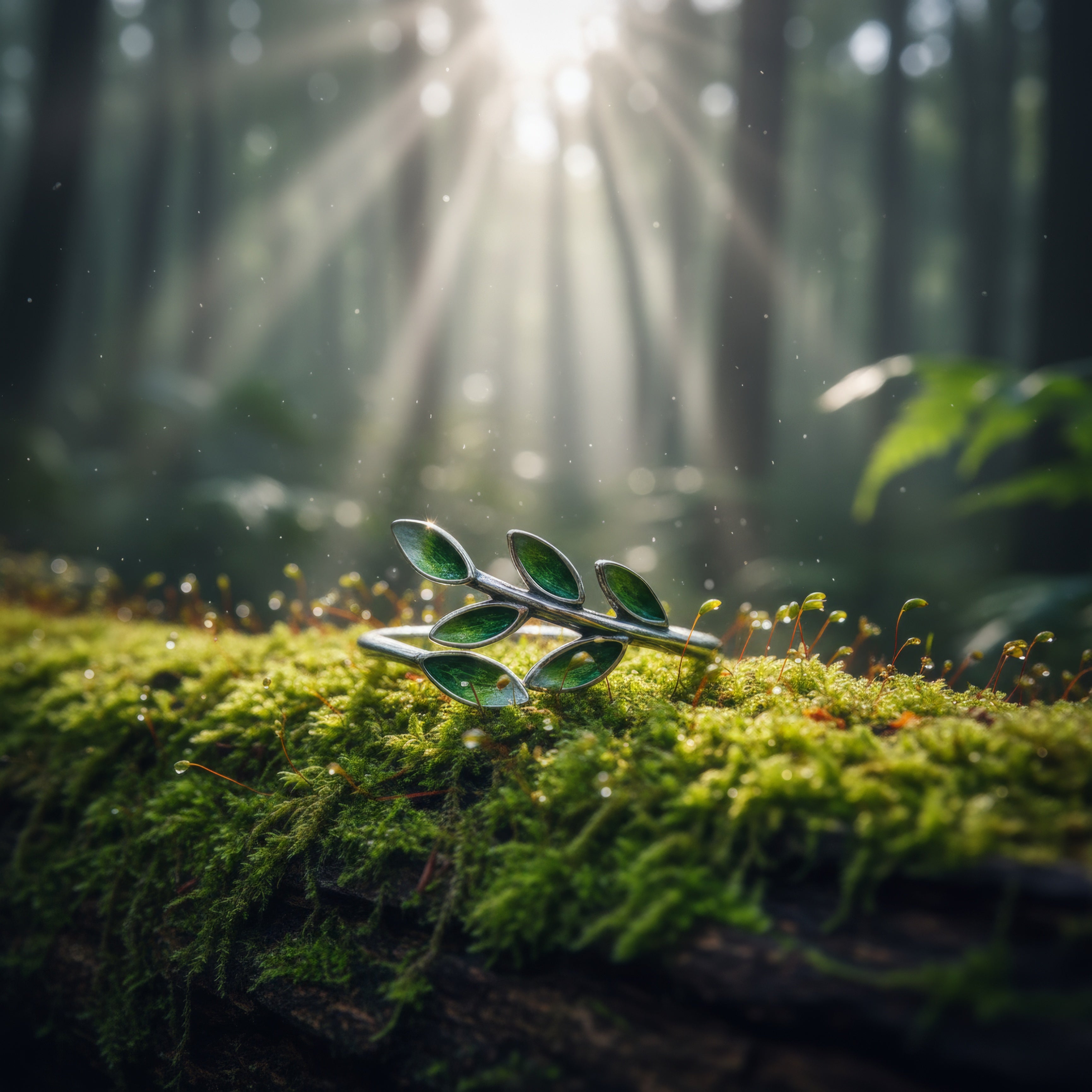 Emerald Leaf Silver Ring – Nature-Inspired Adjustable Design