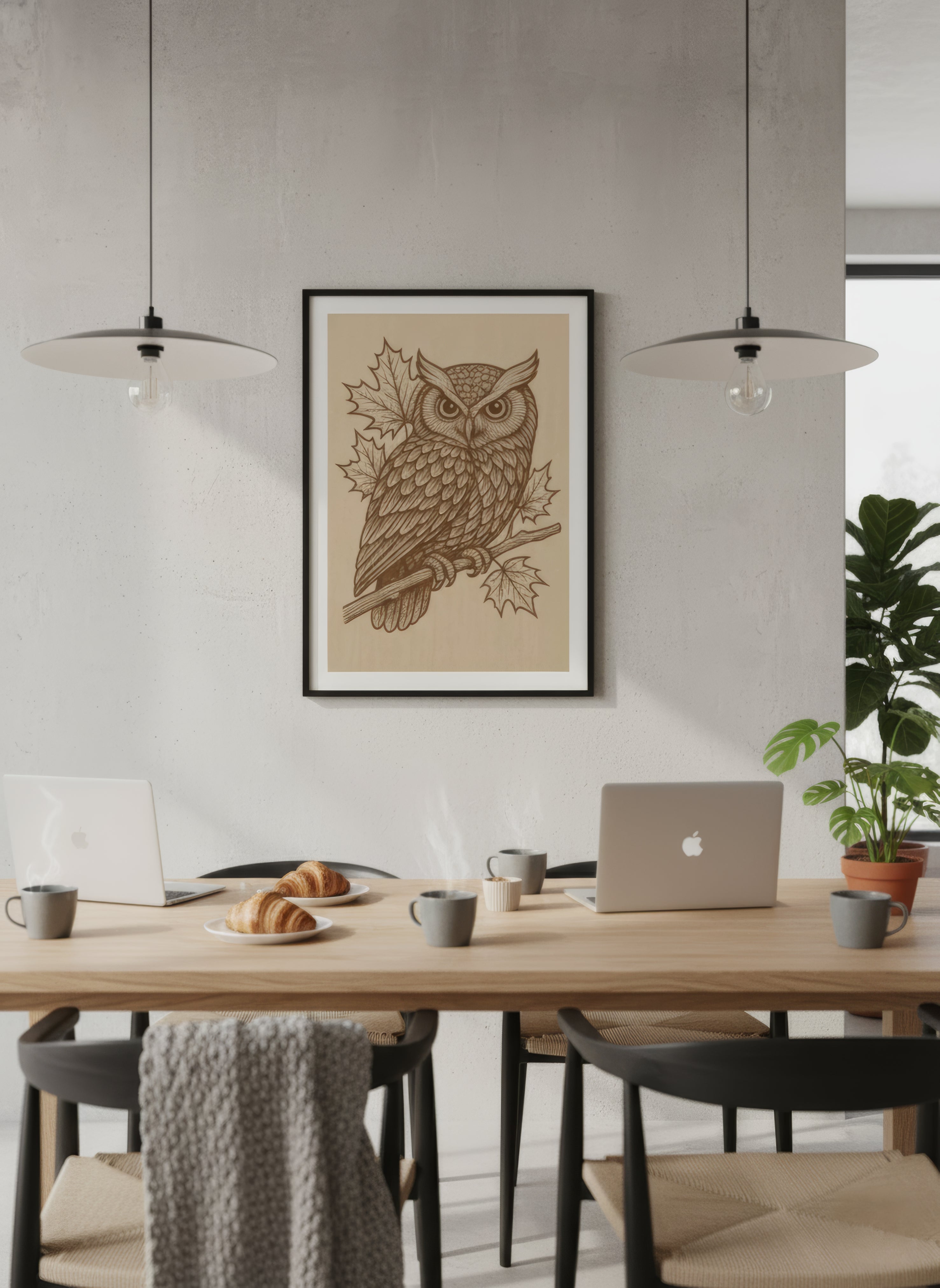Laser Engraved Wooden Owl Wall Art – Detailed Maple Leaf Design