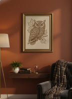 Laser Engraved Wooden Owl Wall Art – Detailed Maple Leaf Design