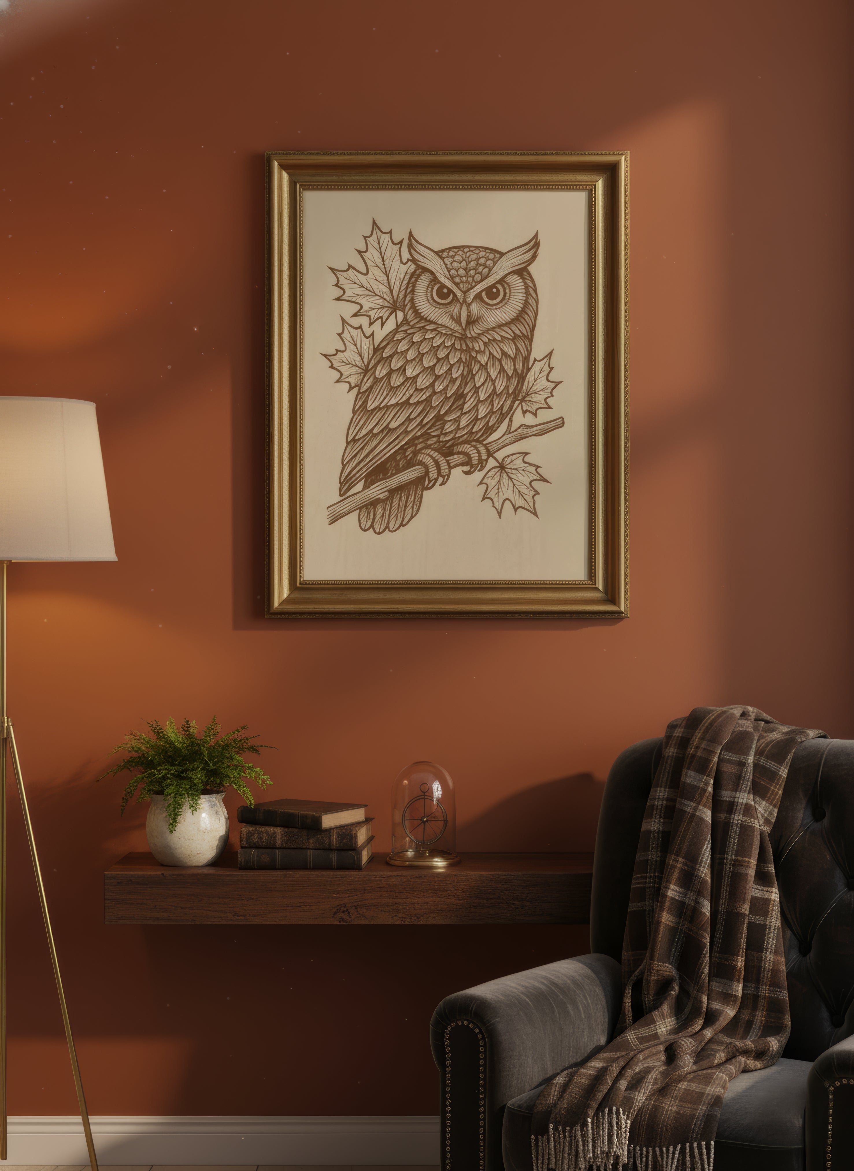 Laser Engraved Wooden Owl Wall Art – Detailed Maple Leaf Design