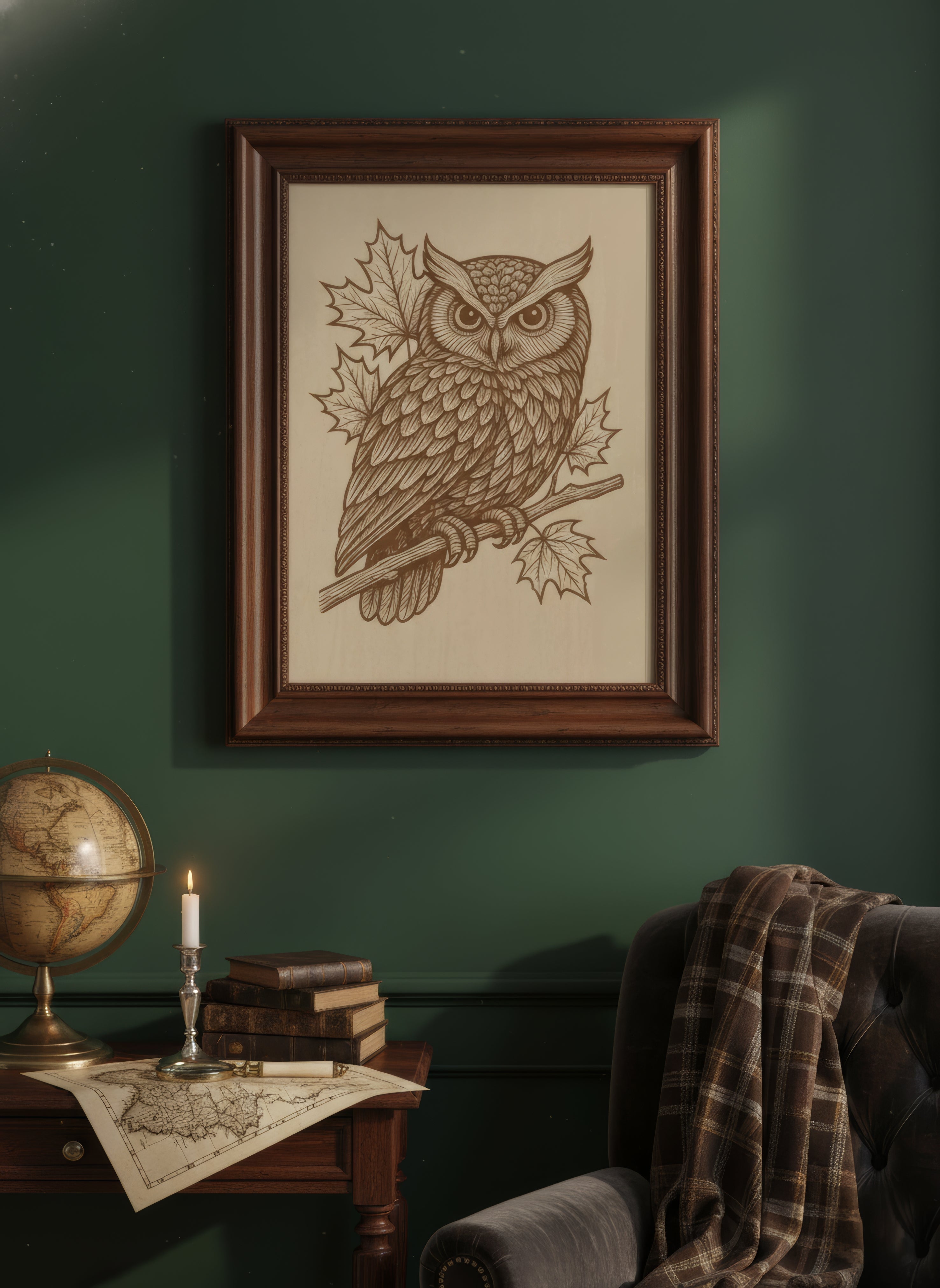 Laser Engraved Wooden Owl Wall Art – Detailed Maple Leaf Design