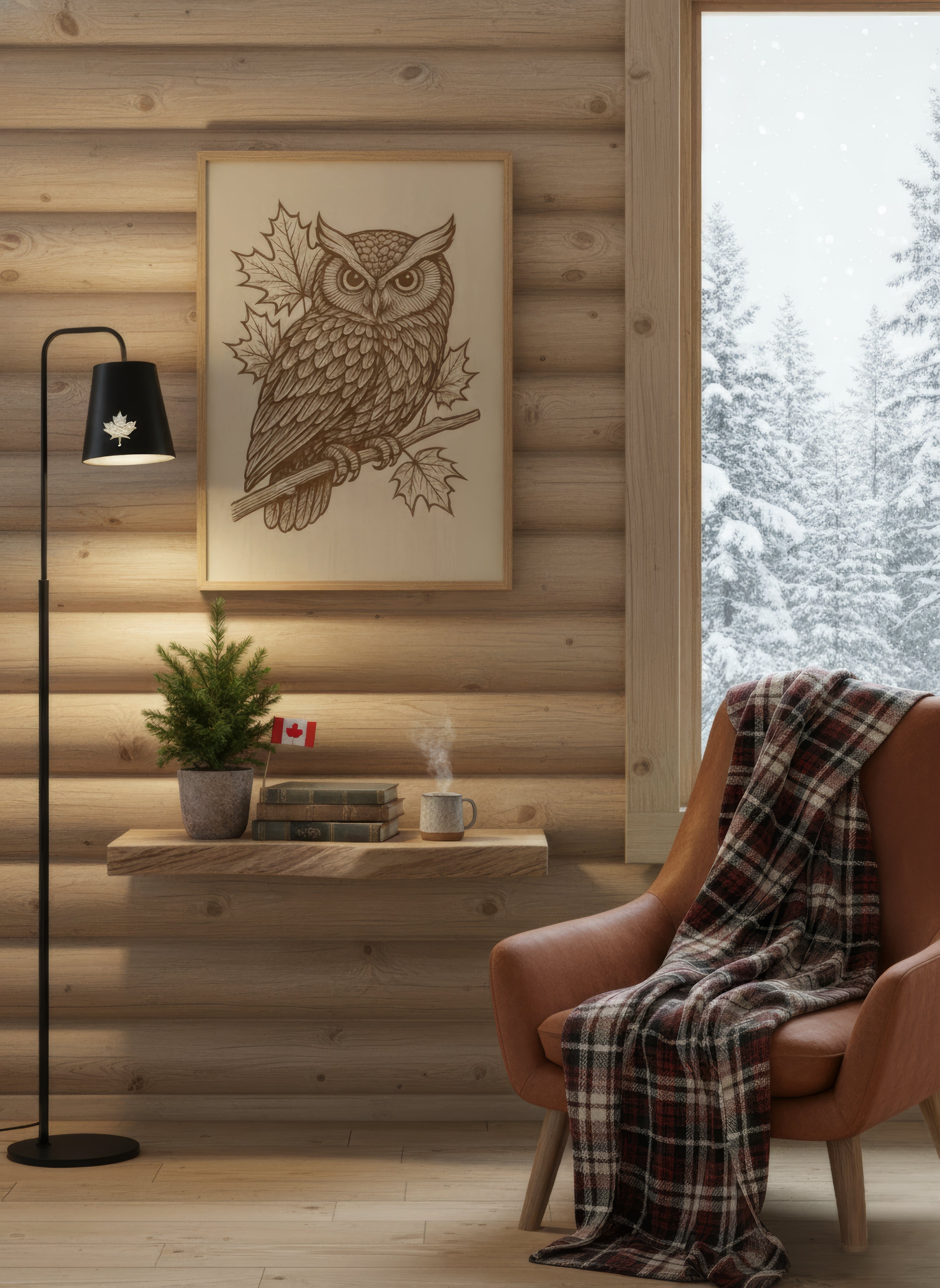 Laser Engraved Wooden Owl Wall Art – Detailed Maple Leaf Design