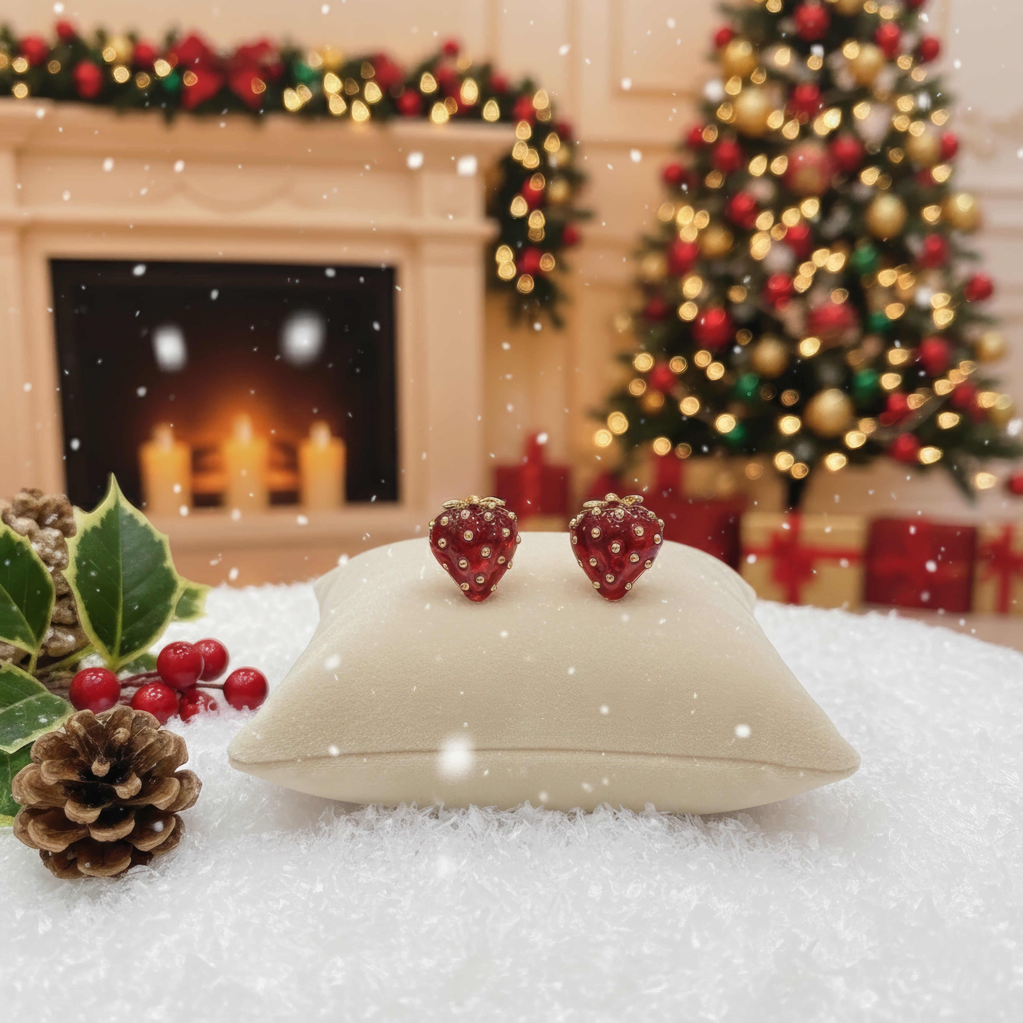 Strawberry Spark Earrings – Sweet Holiday Glow