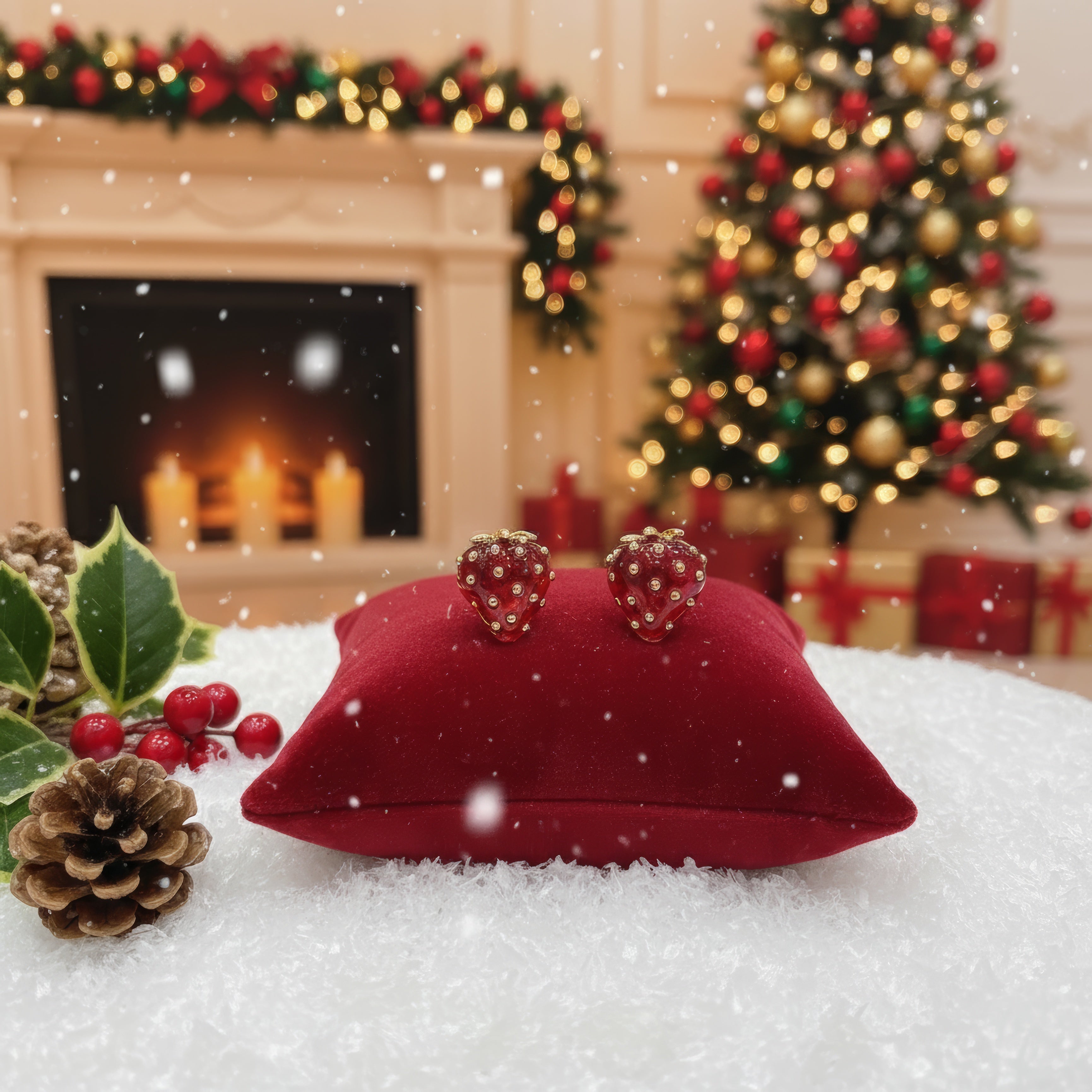 Strawberry Spark Earrings – Sweet Holiday Glow