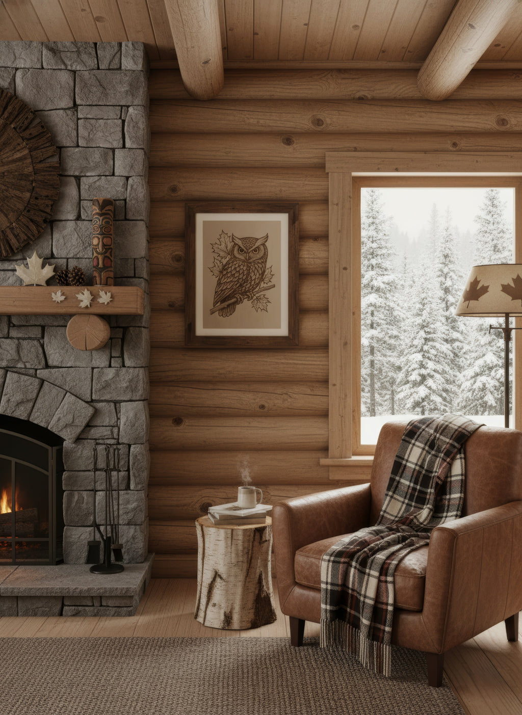 Laser Engraved Wooden Owl Wall Art – Detailed Maple Leaf Design