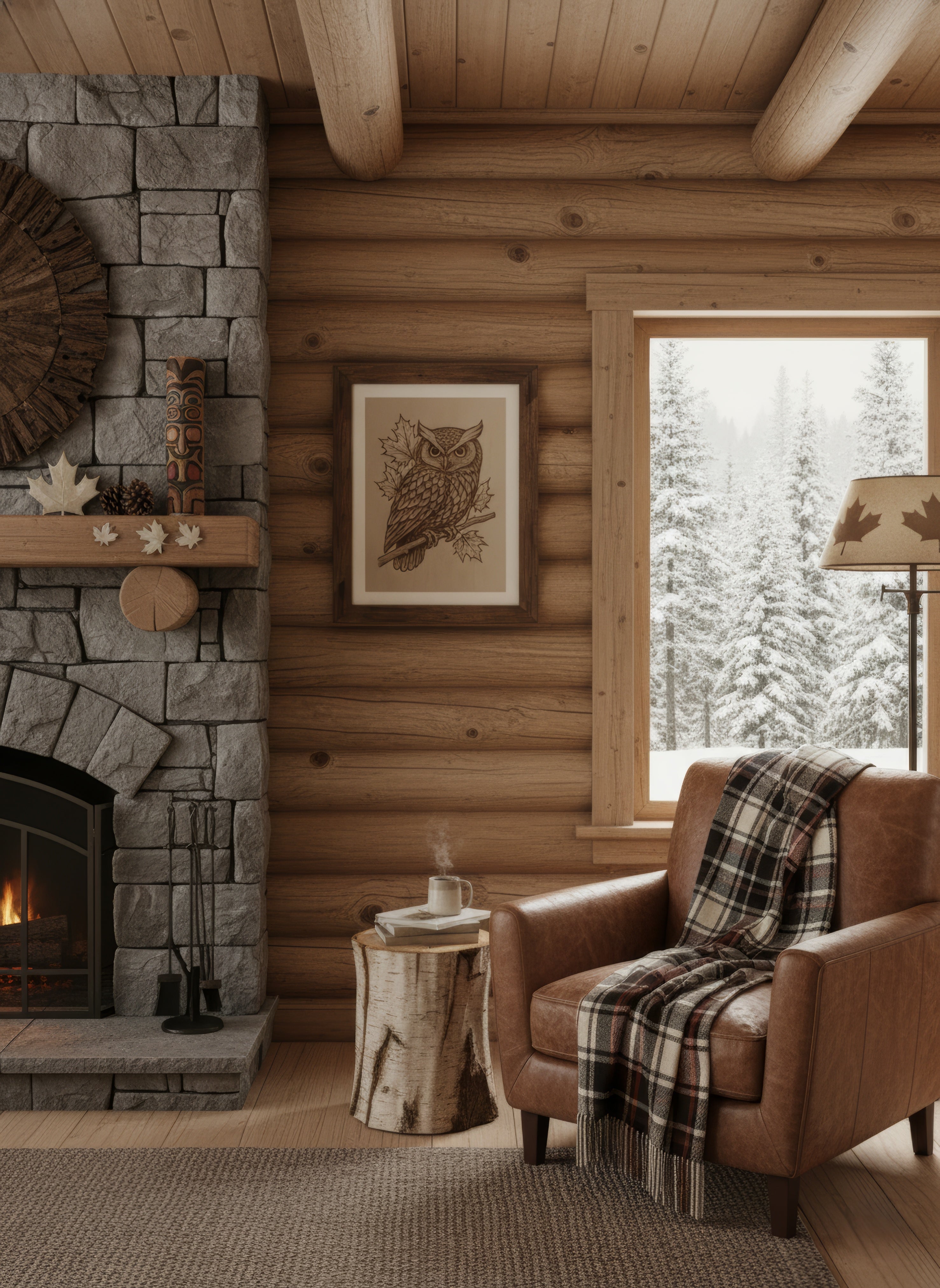 Laser Engraved Wooden Owl Wall Art – Detailed Maple Leaf Design